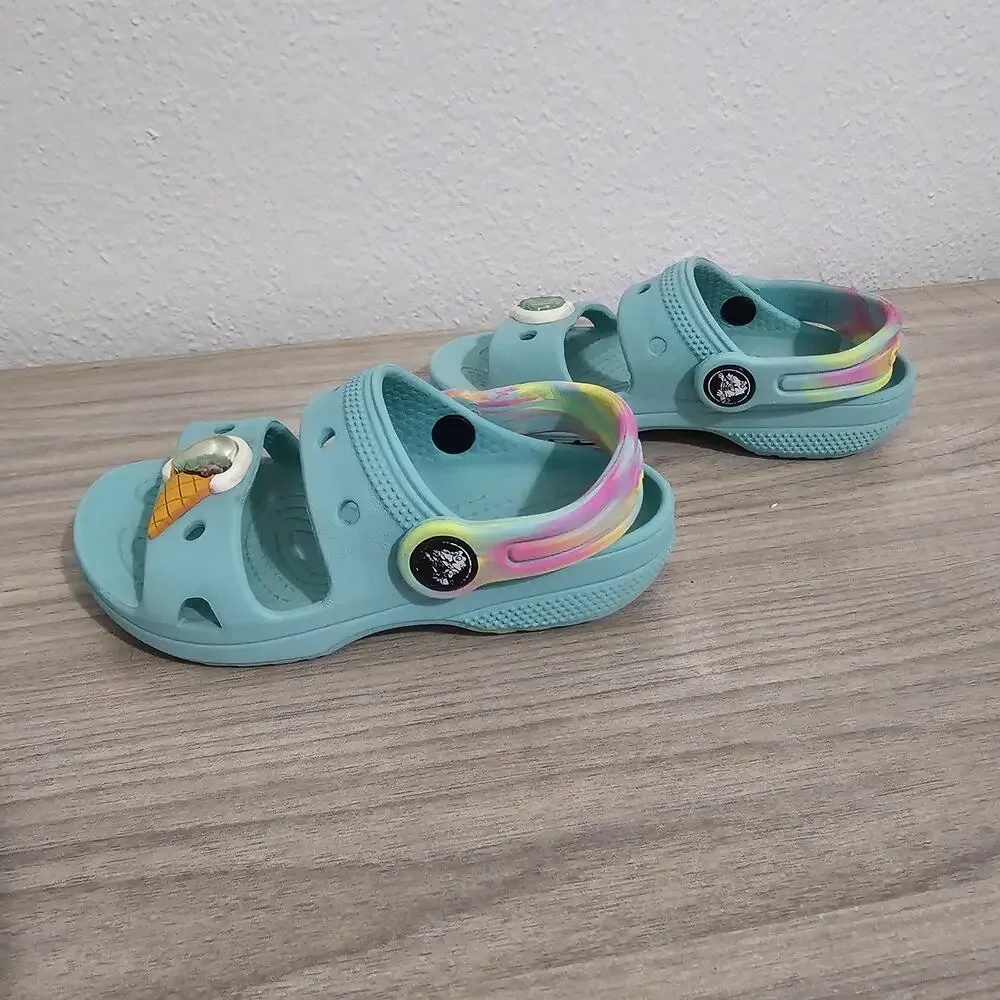 Crocs Ice Cream Embellished Sandels Aqua Blue Kids Girls C9 Summer Pool